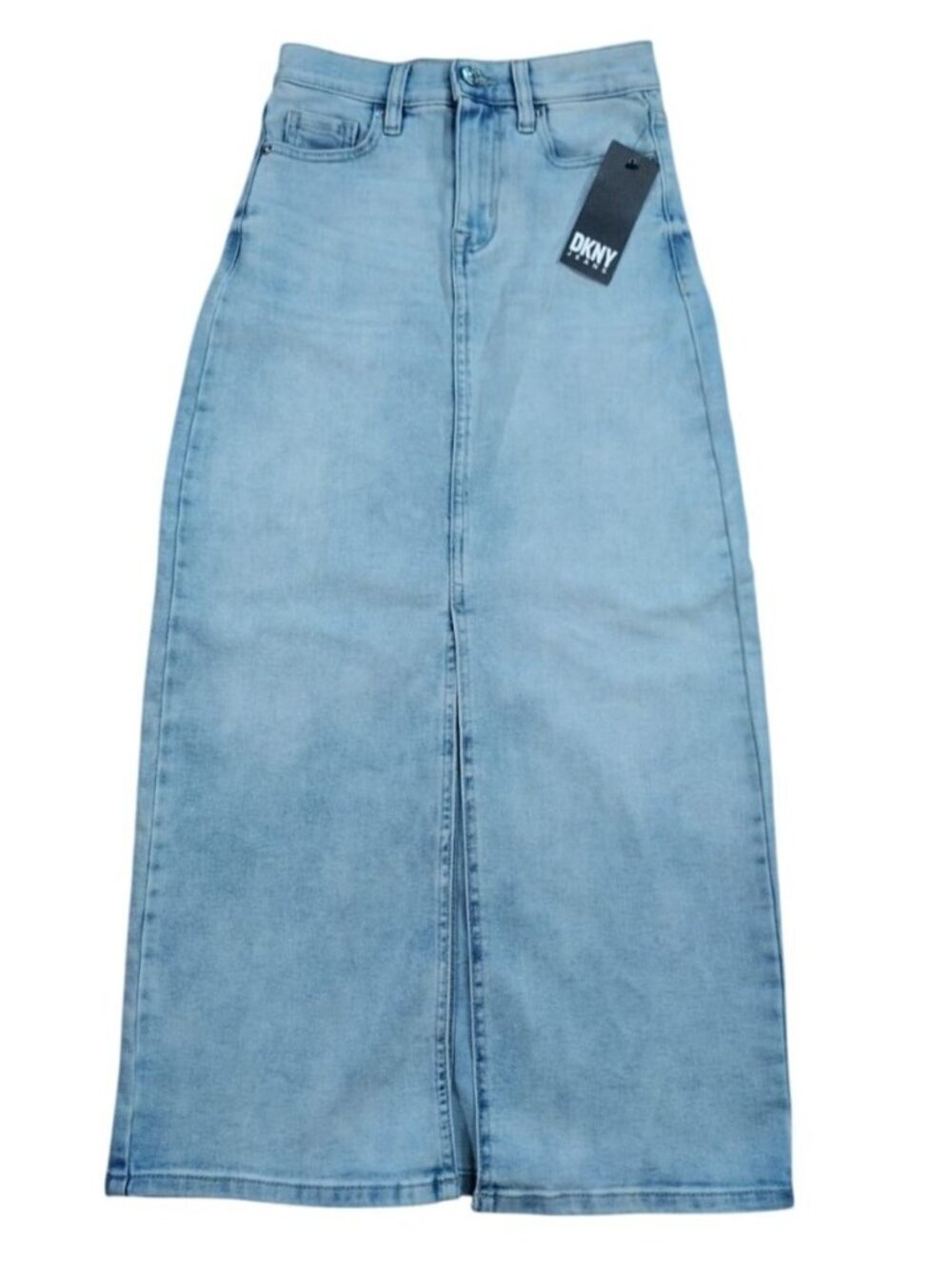 DKNY Womens Denim Maxi Skirt Size 24 Light Wash High Waist NWT.